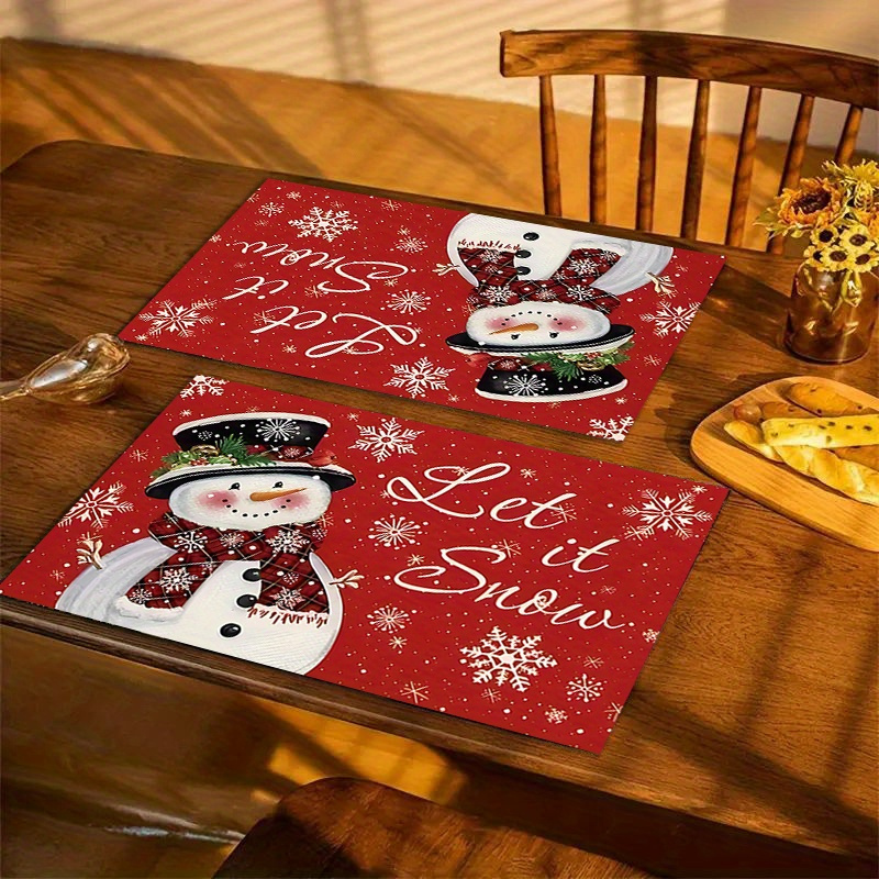 

1/4/6/8/12pcs Polyester Placemats Set - Christmas Snowman Design Table Mats For Holiday Dining Room Decor