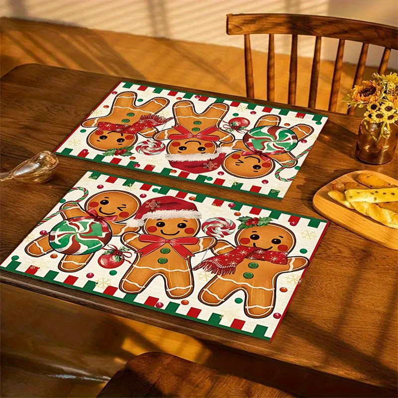 

Open + Christmas 1/4/6/8/12pcs, Gingerbread Placemat Set - Seasonal Placemats For Party Kitchen Dining Decorations - , Water-resistant, And Easy To Clean - For Holiday Entertaining