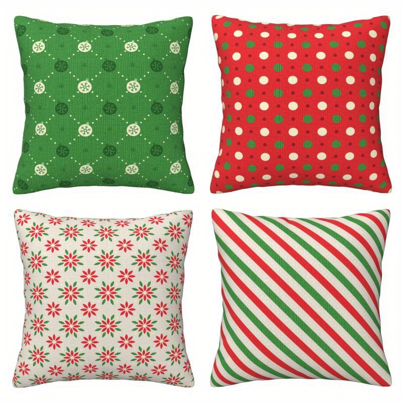 

4- Christmas , Red Pattern, 16x16/18x18/ , , Zippered, -, , Polyester, For , , , Bed Decor