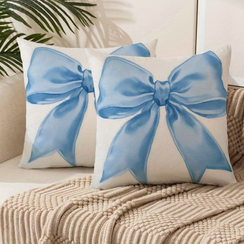 

1pc Traditional-style Bow Throw Pillow, Machine Washable Polyester Cover With Zipper Closure, Woven Decorative Cushion For Living Room