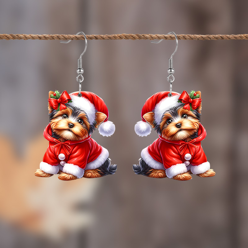 

Christmas Yorkie Dog Drop & Hat, Double- Pattern, Steel Ear , No Plating, For Parties And , For Women