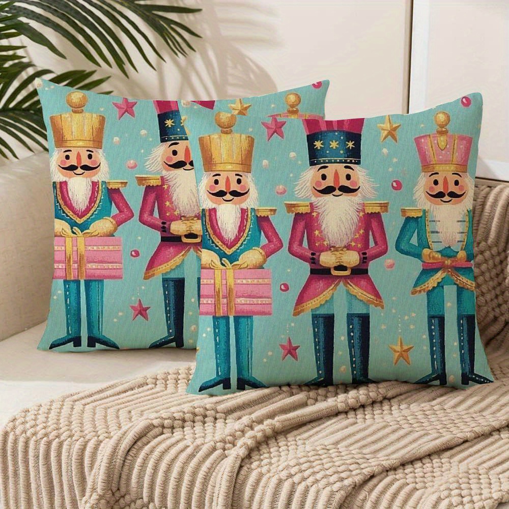 

Set Of Christmas Throw Pillow Covers - Candyland Pastel Design, Double-sided, Soft Plush, Zip Closure - Living Room & Bedroom Decor, Christmas Decor