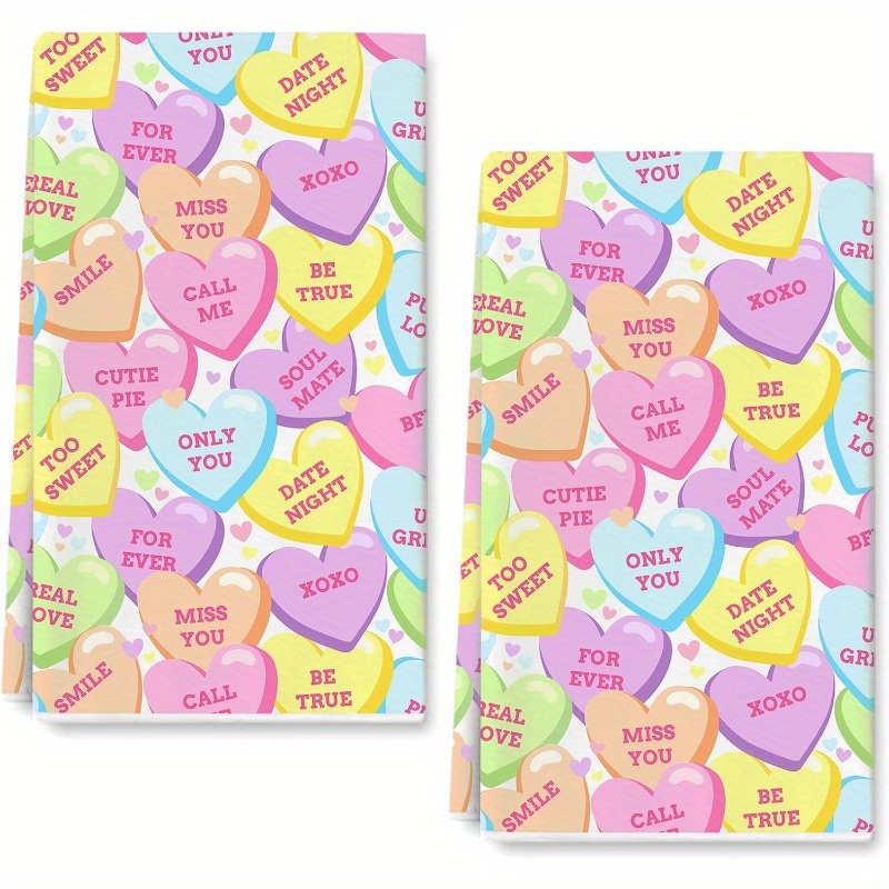 

Valentine's Day Dish Towels Set Of 2, 18x26 Inch, Super Soft Woven Polyester Kitchen Towels With Conversation , Modern Cartoon Themed For , Baking, Machine Washable