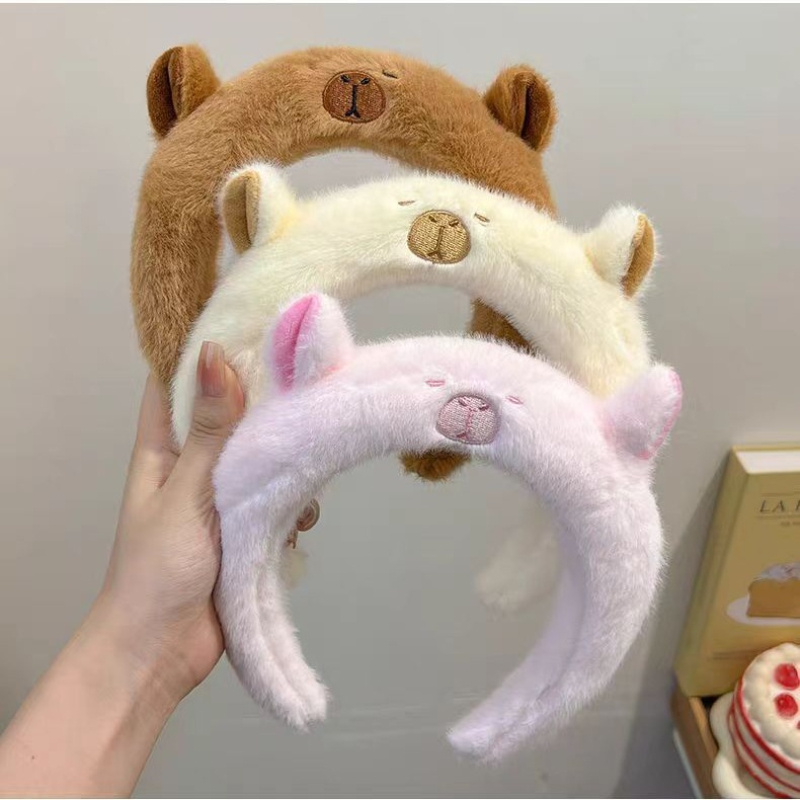 

Autumn And Winter Plush Cute Capybara Headband Female Face Washing Capybara High Skull Headband Headwear Autumn And Winter Hair Accessories Daily Matching