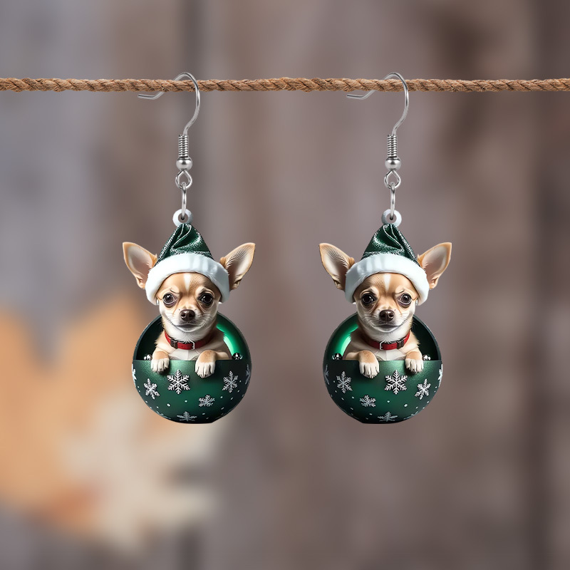 

Christmas Cartoon Dog Earrings, Double-sided Pattern, Stainless Steel Posts, Acrylic, Gift For Women, Christmas Earrings