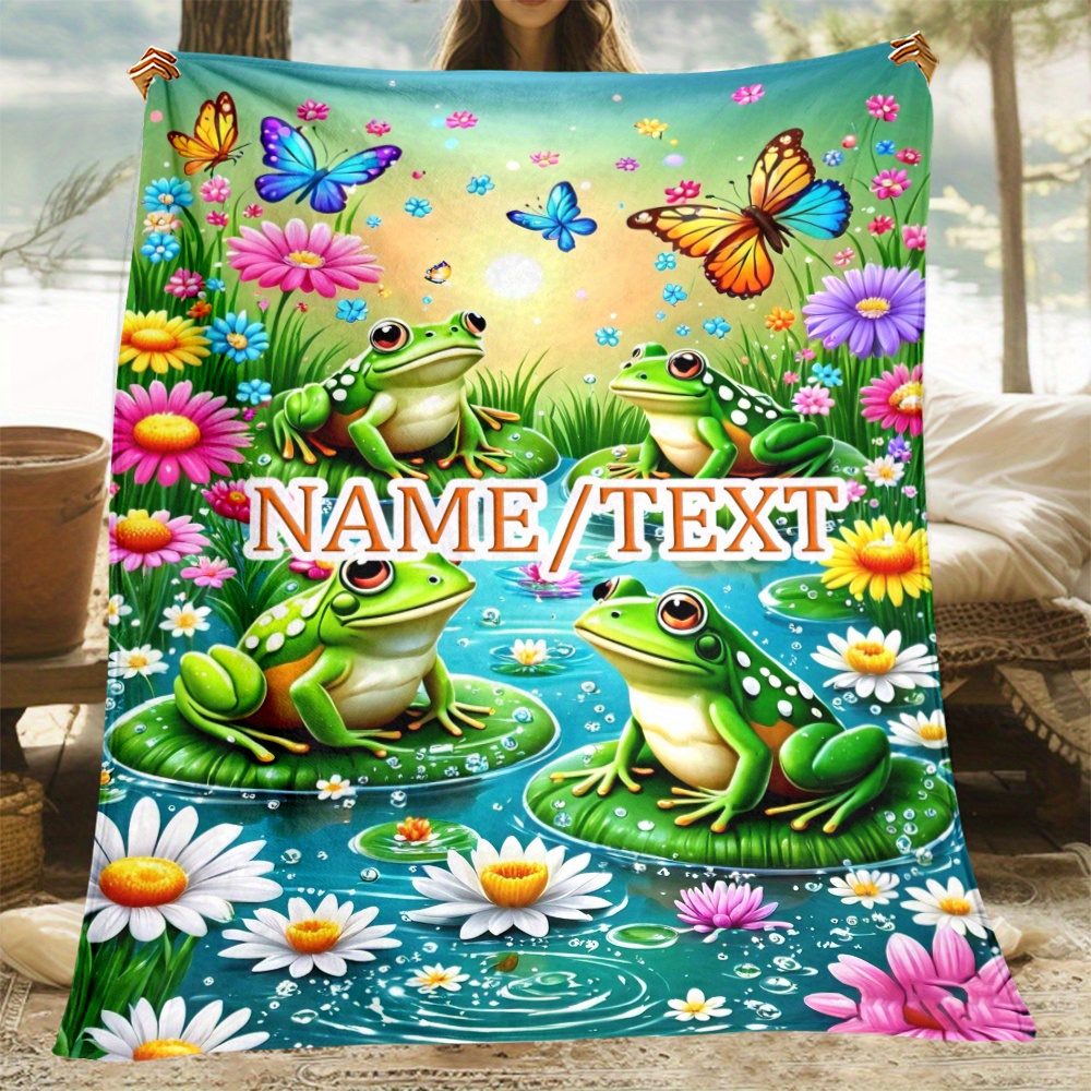 

Custom Name Frog Pond Flannel Throw Blanket - Lightweight, For Sofa, Office Chair, Camping, Travel | Personalized Gift Idea