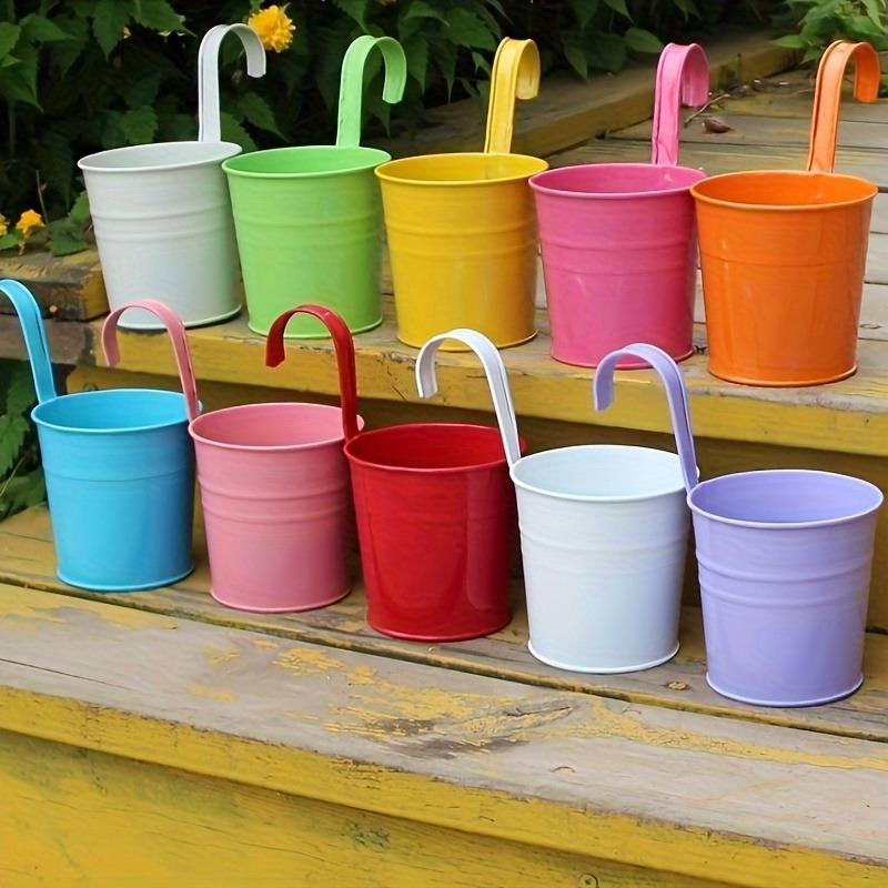 

10pcs/1set Hanging Buckets, Metal Railing Detachable , Iron For & , - , Install -mounted Hanging Iron Buckets For Decor