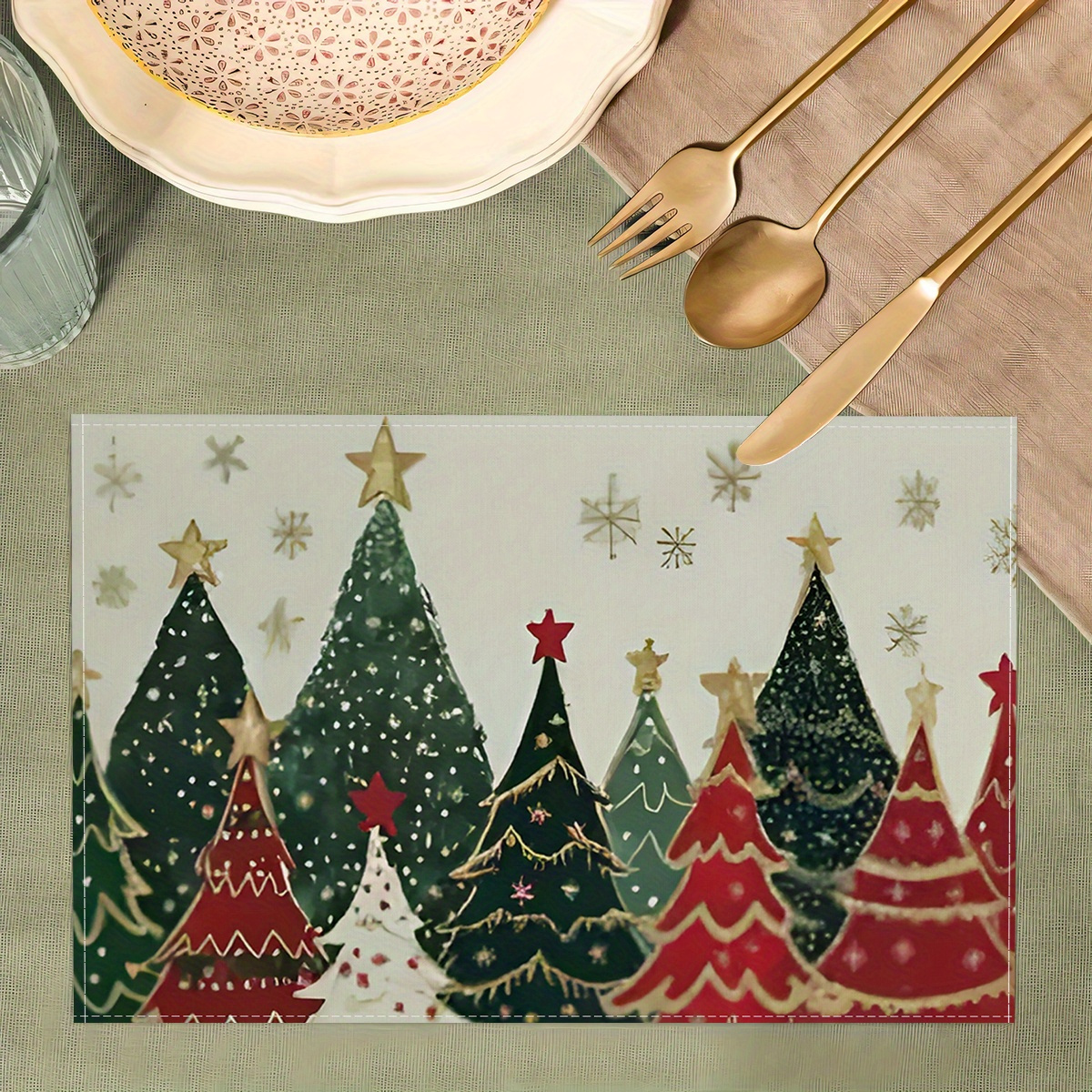 

1/4/6/8/12pcs Christmas Tree Placemats, Polyester Table Mats For Holiday Dining & Decor, Rectangular, Machine Washable, Polyester Cover, Woven, Christmas Kitchen & Dining Room Decor