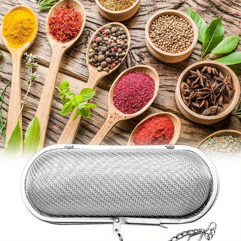 

1pc Stainless Steel Cooking Spices Infuser Fine Mesh Loose Tea Herbal Strainer Extended Chain Kitchen Seasoning Balls Home Kitchen Accessories