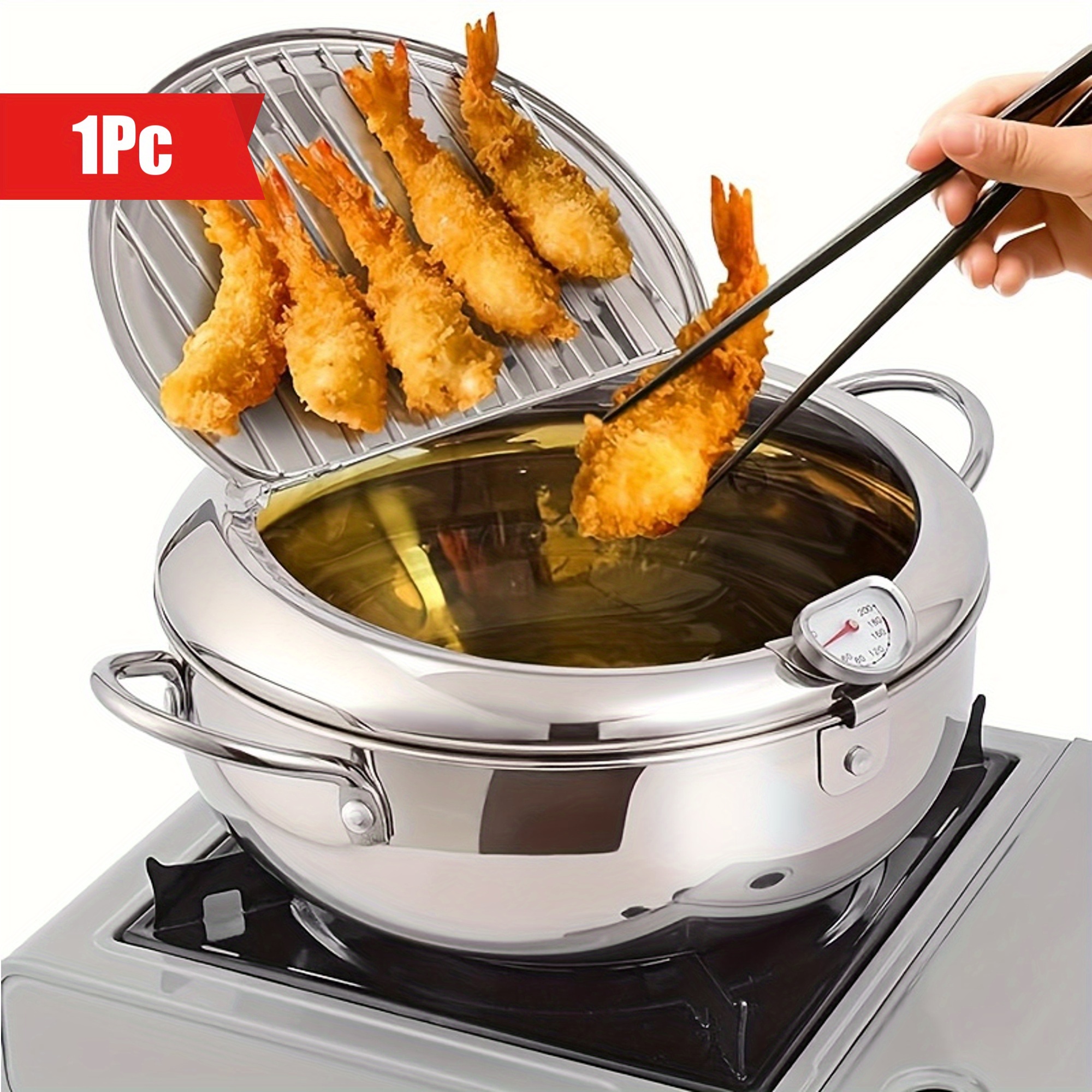 1pc deep fryer covered air fryer with thermometer stainless   oil saving pot for beef patty sesame frying bag chicken fillet outdoor camping