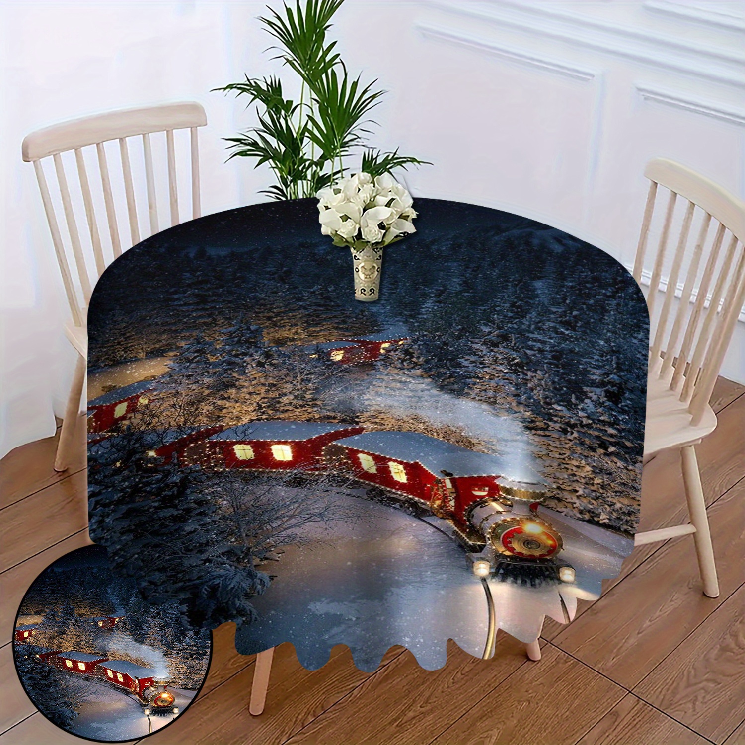 

Christmas Round Tablecloth - Polyester - Table For And Decor