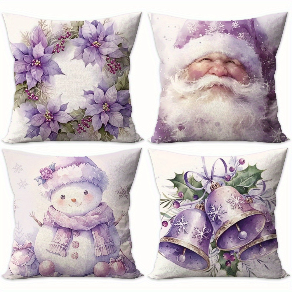 

4pcs Polyester Christmas - Purple Snowman, Wreath, , , Sofa, Bed, Decoration, 18x18 ,