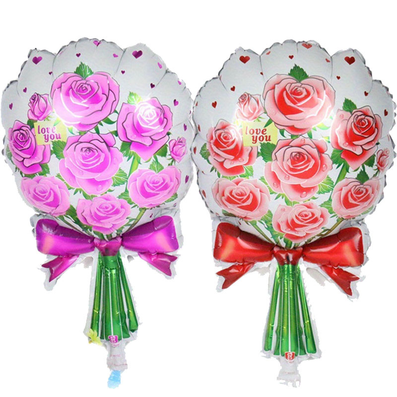 Image of 2pcs Rose Bouquet Balloon Flower Shaped Foil Balloon Valentine's Day Wedding Arrangement Decoration Balloon