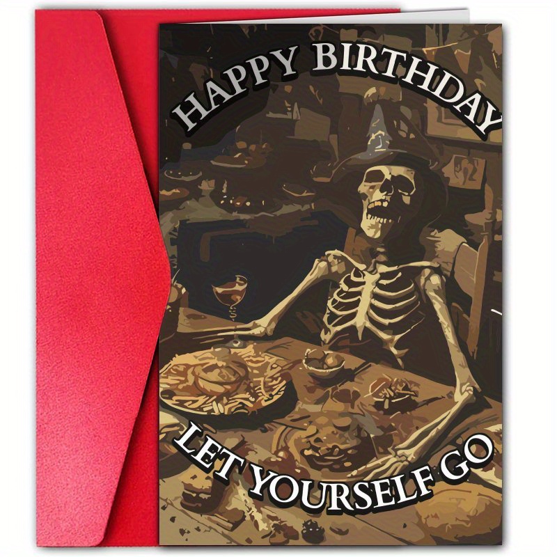Gothic Birthday Card, Halloween Birthday Card For Men Women, Cupcake Skeleton Birthday Card, Happy Birthday Card For Him Her