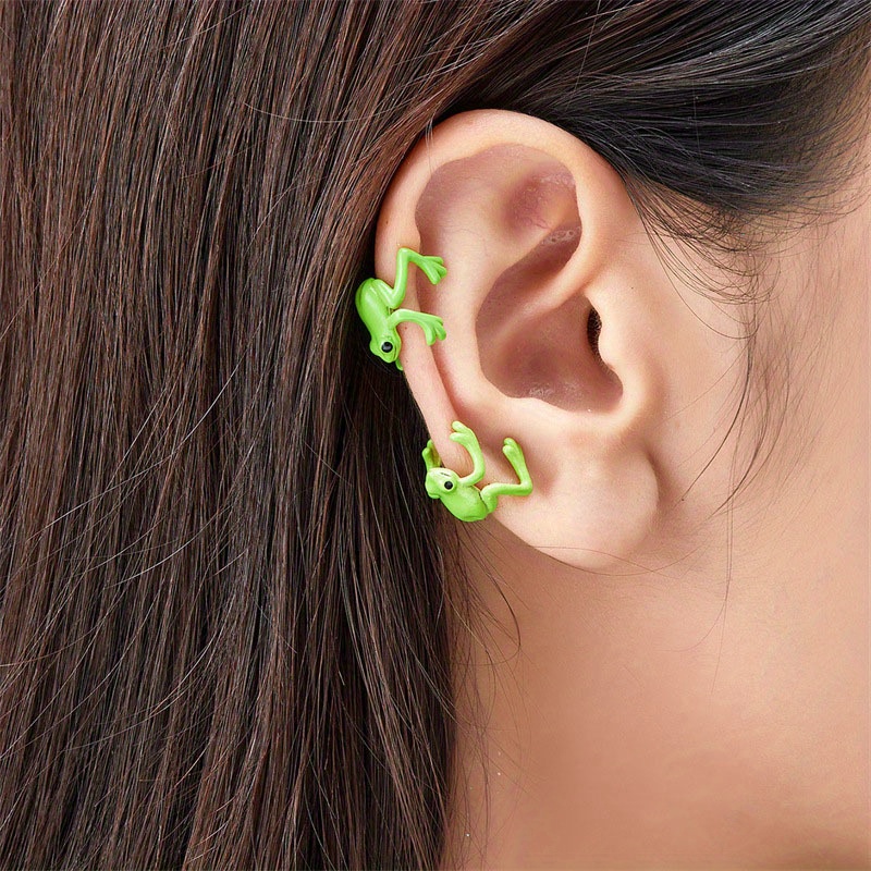 

4pcs Cute Cartoon Animal Ear Clips, Acrylic Frog & Design, Non-piercing Full Ear Earrings For Women, Fun Daily & Party Jewelry Accessory, Quirky Earrings