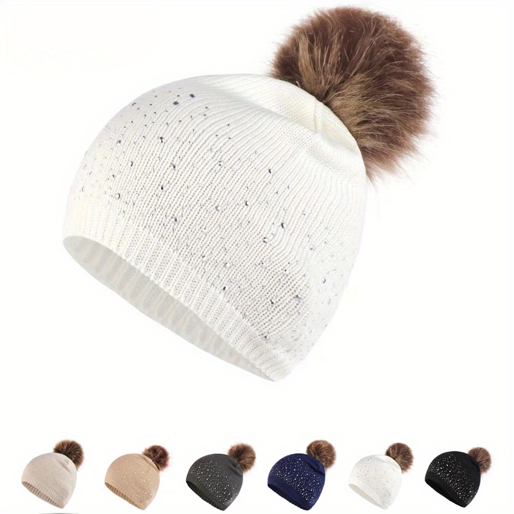 

1pc Ladies Pom Pom Womens Hat Knitted Womens Cap Hat