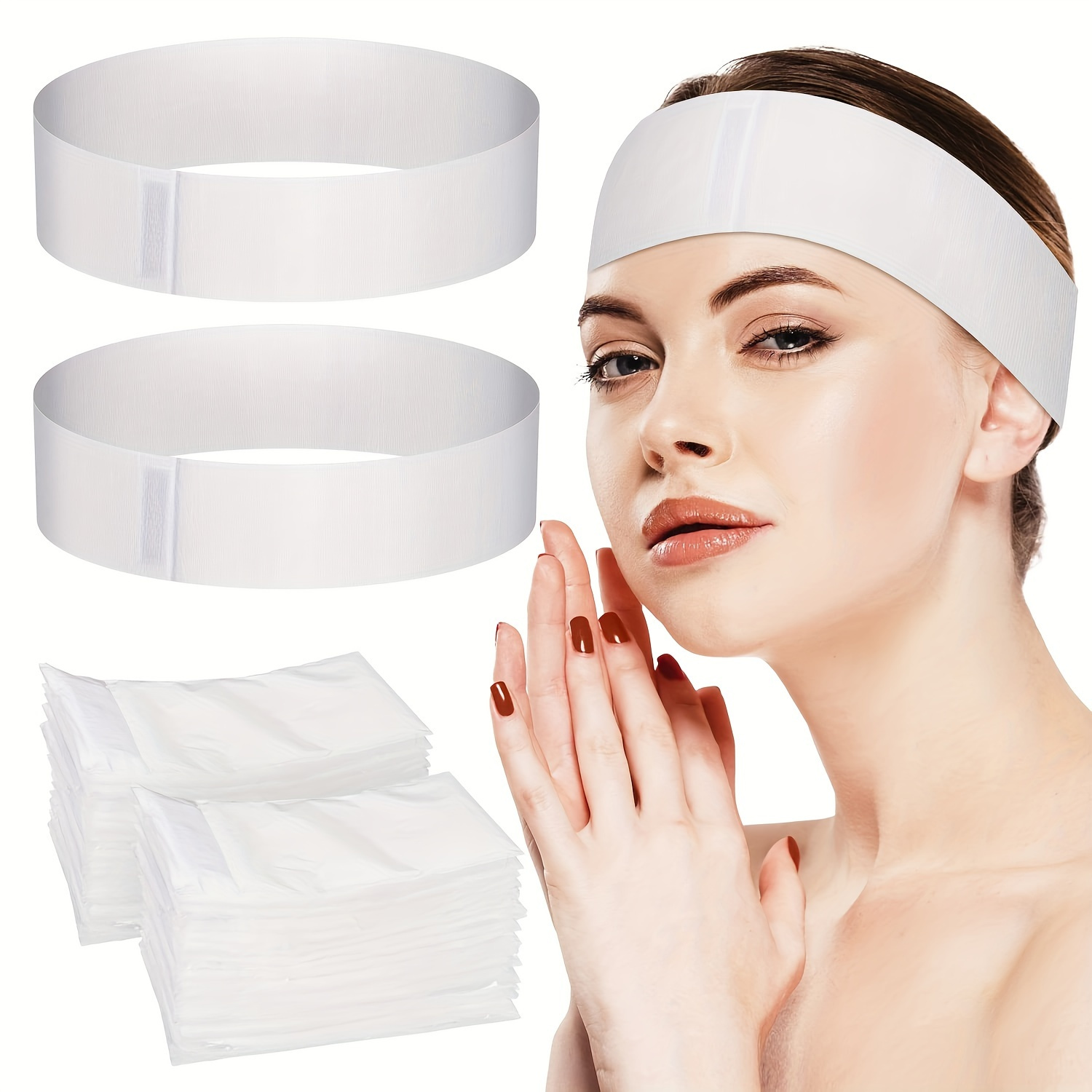 

50pcs Soft Non-woven Disposable Spa Headbands - Adjustable Facial Head Wraps With Closure, Ideal For Skincare & Makeup Removal