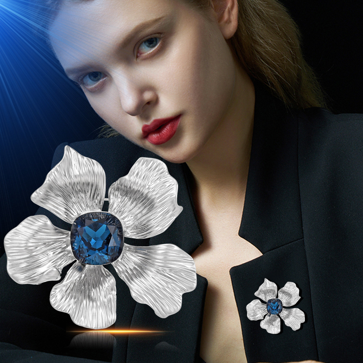 

Elegant Flower Brooch, Set With Sparkling Artificial Crystals, Unique Plant Emblem, Women's Fashionable Jewelry Accessories