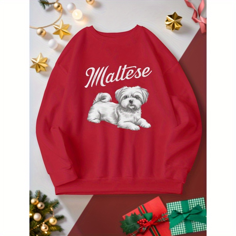 

Maltese Dog Graphic Sweatshirt For - Pullover, For Fall &