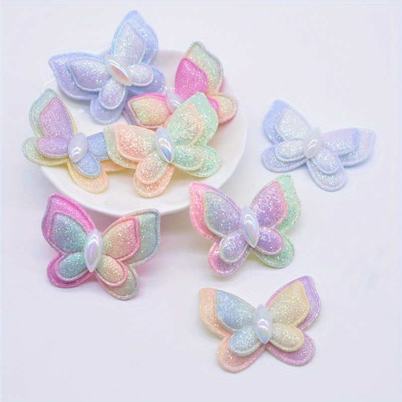 Image of 10pcs 4.2*3.2cm/1.65*1.26inch Glitter Padded Appliques For Diy Clothes Hat Shoes Sewing Patches Headwear Hair Clips Bow Decor