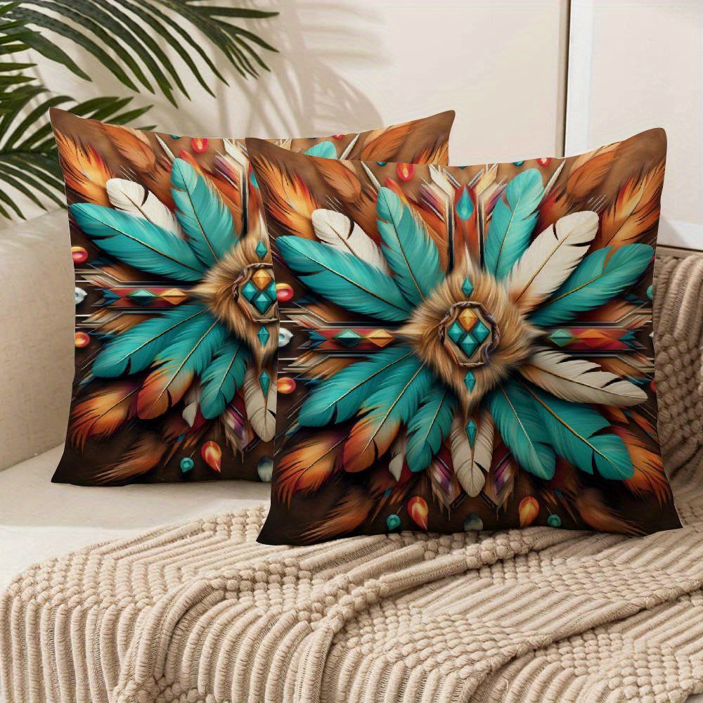 

2-pack Contemporary Feather Diamond Design Throw Pillow Covers, Double-sided, Machine Washable, Zipper Closure, Woven Polyester Decorative Square Pillowcases For Sofa, Living Room, And Room Types