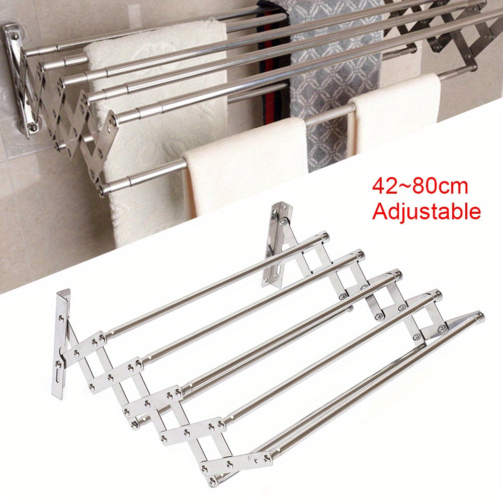 

Retractable Wall Mounted Clothes Airer Towel Rack, Creative Folding Telescopic Towel Rack Multifunctional Shelf Towel Storage Rack, 42~80cm Adjustable, Stainless Steel