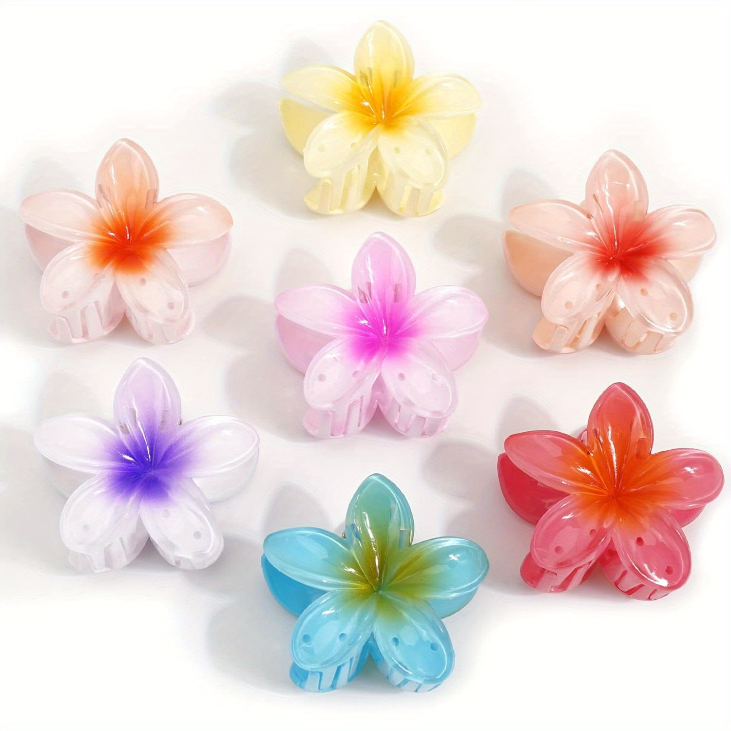 

7 Pieces Hawaiian Thick Claw Clips, Flower Hair Clips, Plum Clips Hibiscus Hair Clips Ladies Hair Accessories