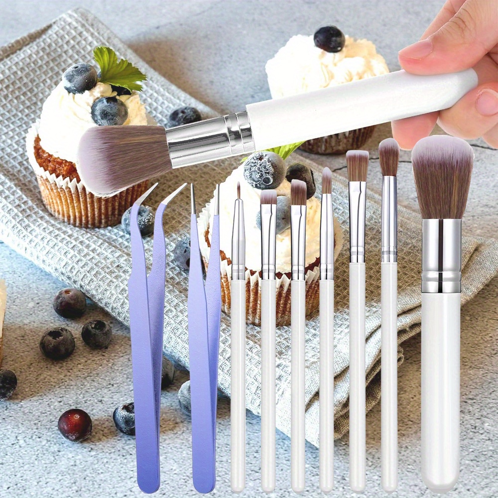 

9pcs Cake Baking Brushes Set With Straight And Curved Tip Tweezers Professional Brushes Set Chocolate Candy Decorating Brushes Baking Tools Kitchen Supplies