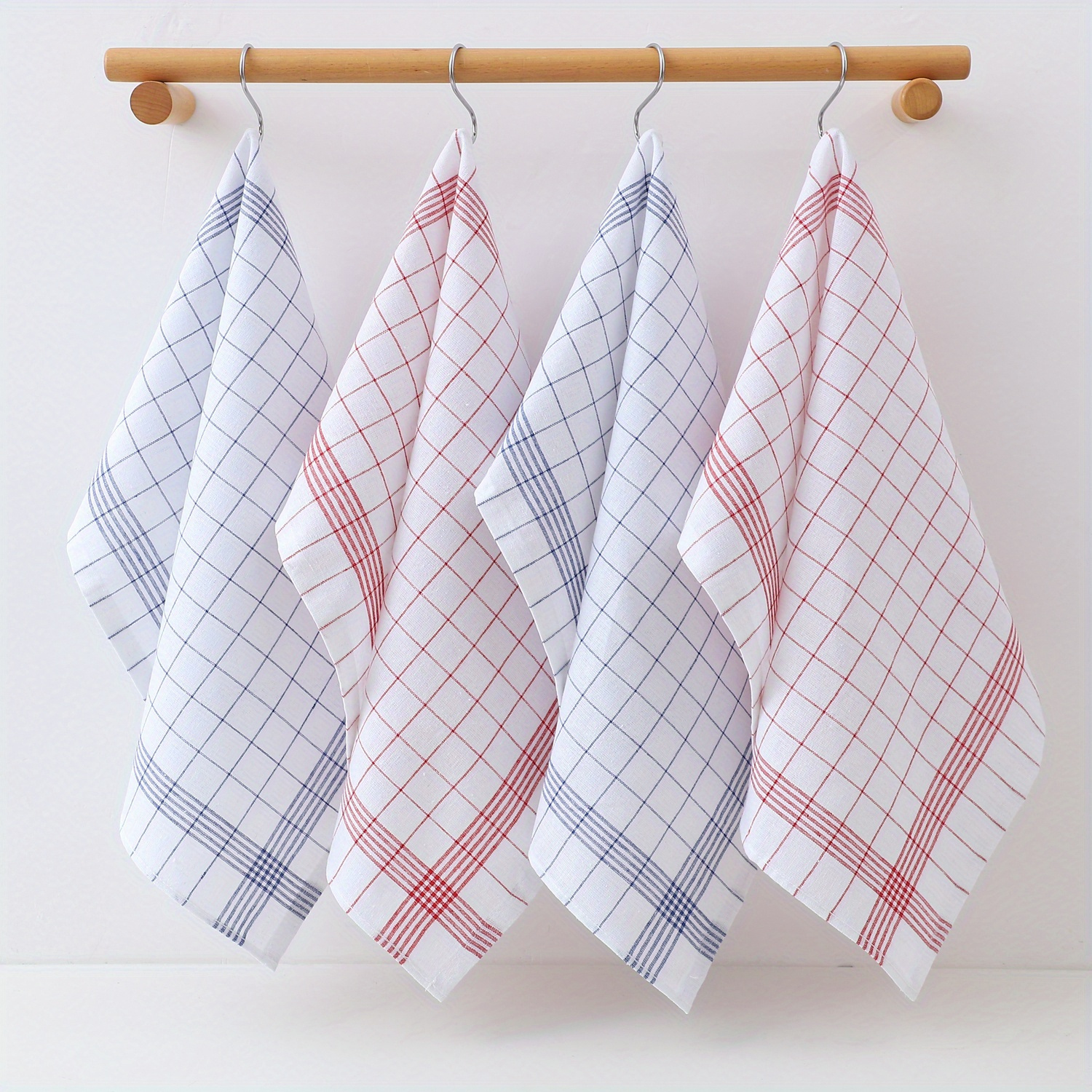 6 12pcs rags 2 colors kitchen tea towels grid kitchen towels fabric stripes and checkered kitchen towels blue checkered red checkered kitchen and dining kitchen supplies gift towels details 6