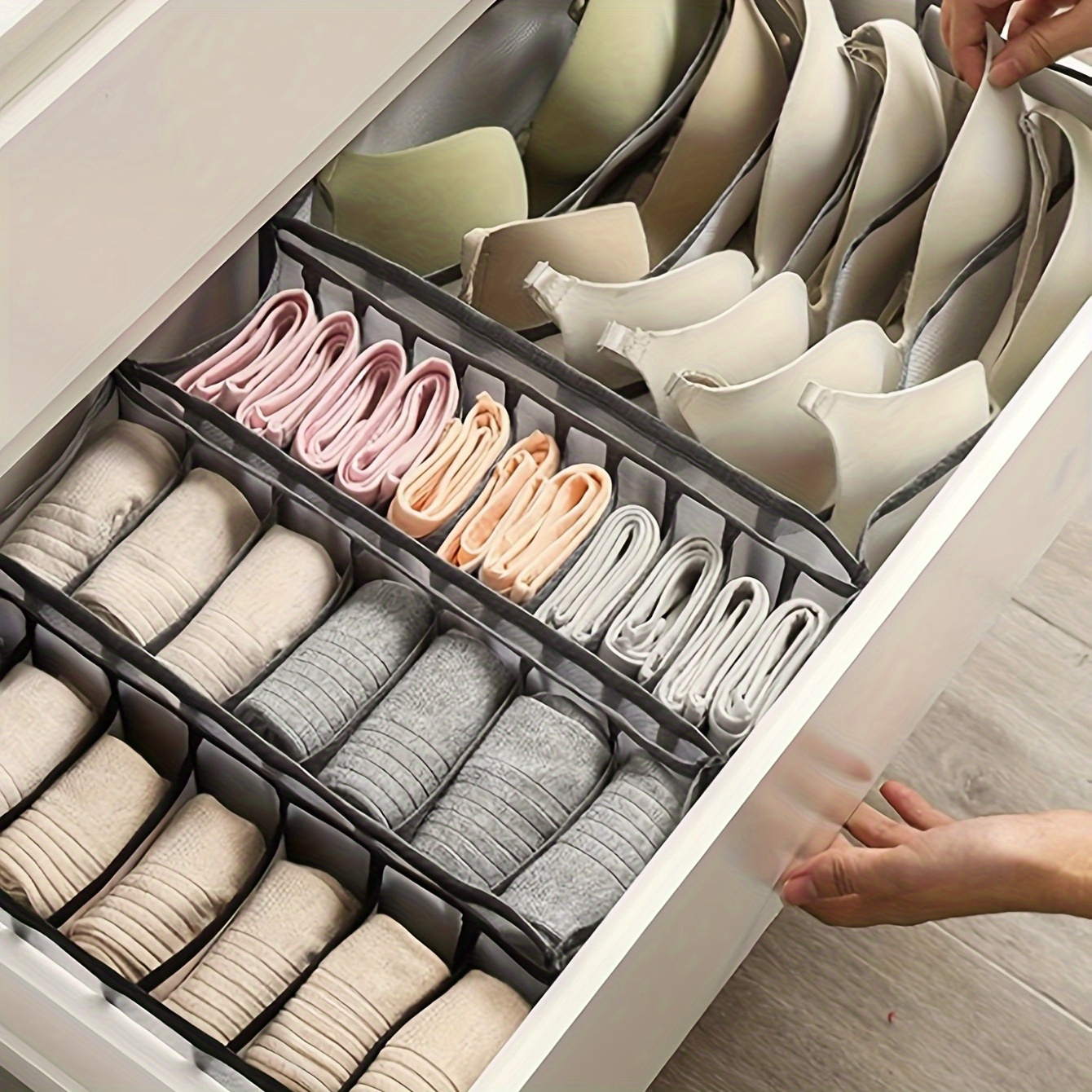 3pcs set fabric underwear storage organizer multi compartment drawer divider no electricity wardrobe organizer for socks bras panties closet organization system details 0