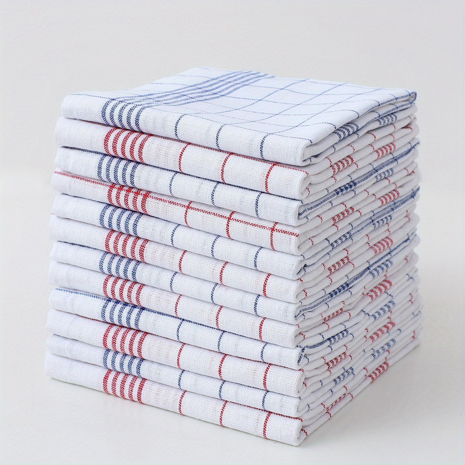 

4/6/12 Pack Kitchen Towels Set - Cotton Dish Cloths, Contemporary Style, Low Shedding, Rectangular Weave, Space Theme, Hand Wash Only - Blue And Red Patterns For Kitchen And Dining Use