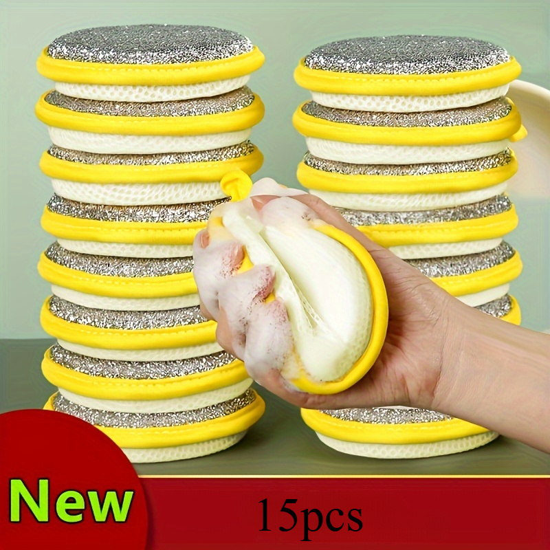 

15-pack Dual-sided Scrub Sponge Set, Natural Sponge Kitchen Cleaning Pads, Reusable & Washable Dish Scrubbers, Multipurpose Cleaning Accessories For Outdoor & Kitchen Use