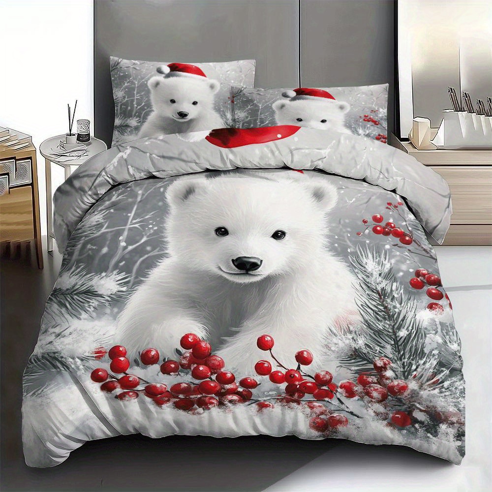 

3pcs Christmas Polar Bear Duvet Cover Set - Soft & Cozy Polyester, Includes 1 Duvet Cover And 2 Pillowcases, All - Ideal For Home Bedroom Or , Christmas, Polar Bear, Polyester, Bedding Set, Soft