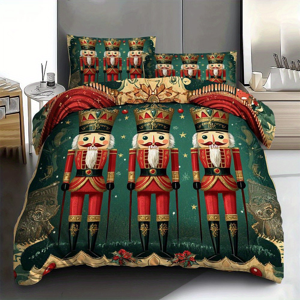 

3pcs Christmas Duvet Cover Set - Polyester, Includes 1 Duvet Cover & 2 Pillowcases, Bedding , For & Decor