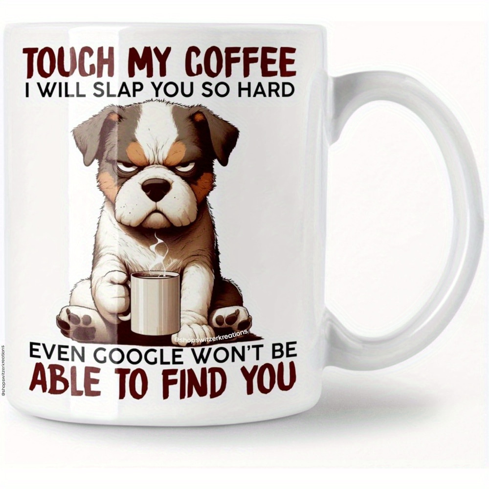 

11 Oz White Ceramic Coffee Mug With Dog Pattern, Suitable For Daily Drinking Water And Coffee