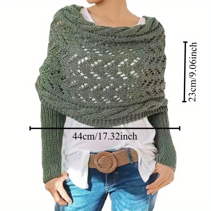 

1pc Elegant Polyester Corduroy Knit Shawl For Women - Hollowed-out Double-sleeve Design, Shoulder Wrap, Non-stretch, Decorative Scarf For Casual , Hand Wash Only