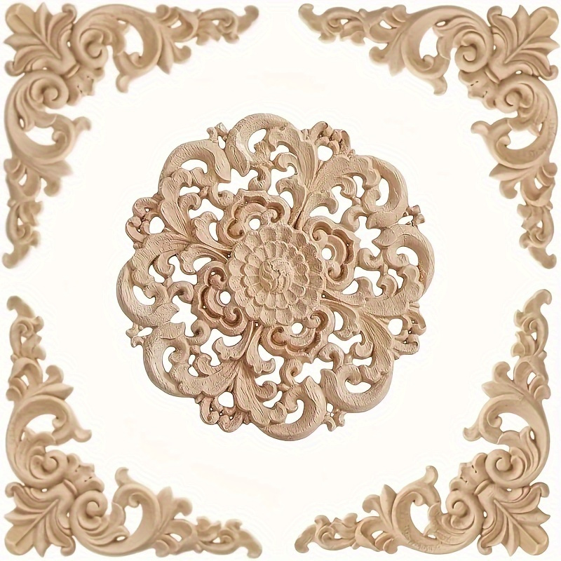 Image of 5pcs Set Of Wooden Carved Appliques For Doors, Walls, Cabinets And Wardrobes - Contemporary Home Decor