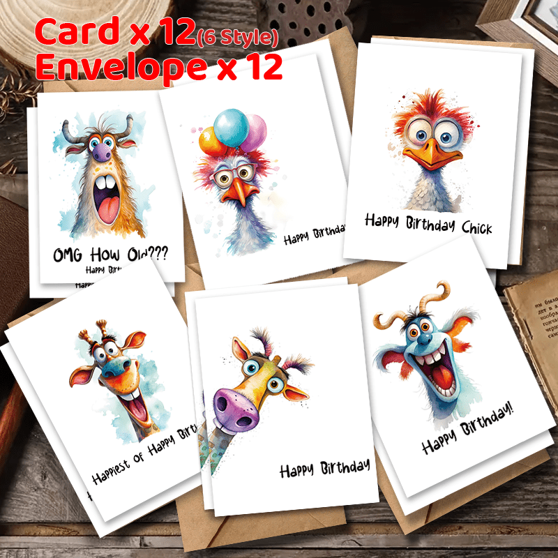 

24pcs Fun Animal Birthday And Thank You Greeting Card Set With Envelopes - Expressing Gratitude , Teachers, Colleagues And Employees