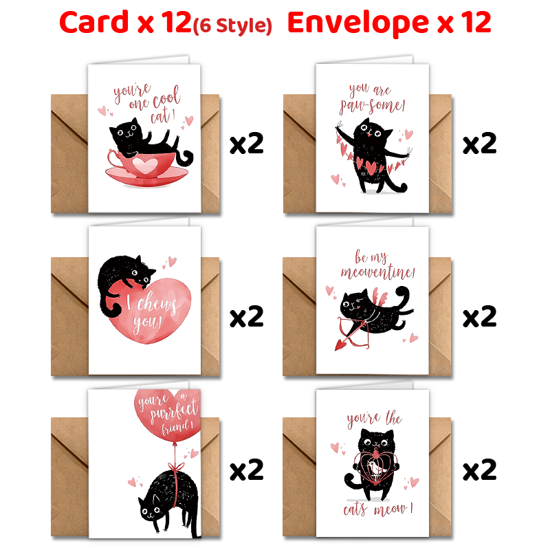 

24pcs Lover Greeting Cards With Envelopes, Thank You Cards, Cute Pun Cat