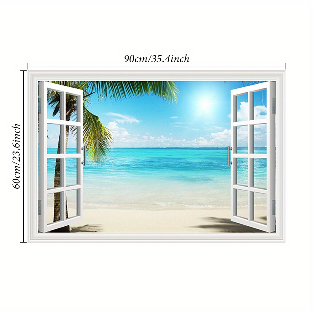 TEMU 1pc Tropical Wall Sticker, Window Wallpaper, Canvas Print , Palm Wall Decal, 3d Effect Living Room Bedroom Home Office Decor, , Aesthetic Room