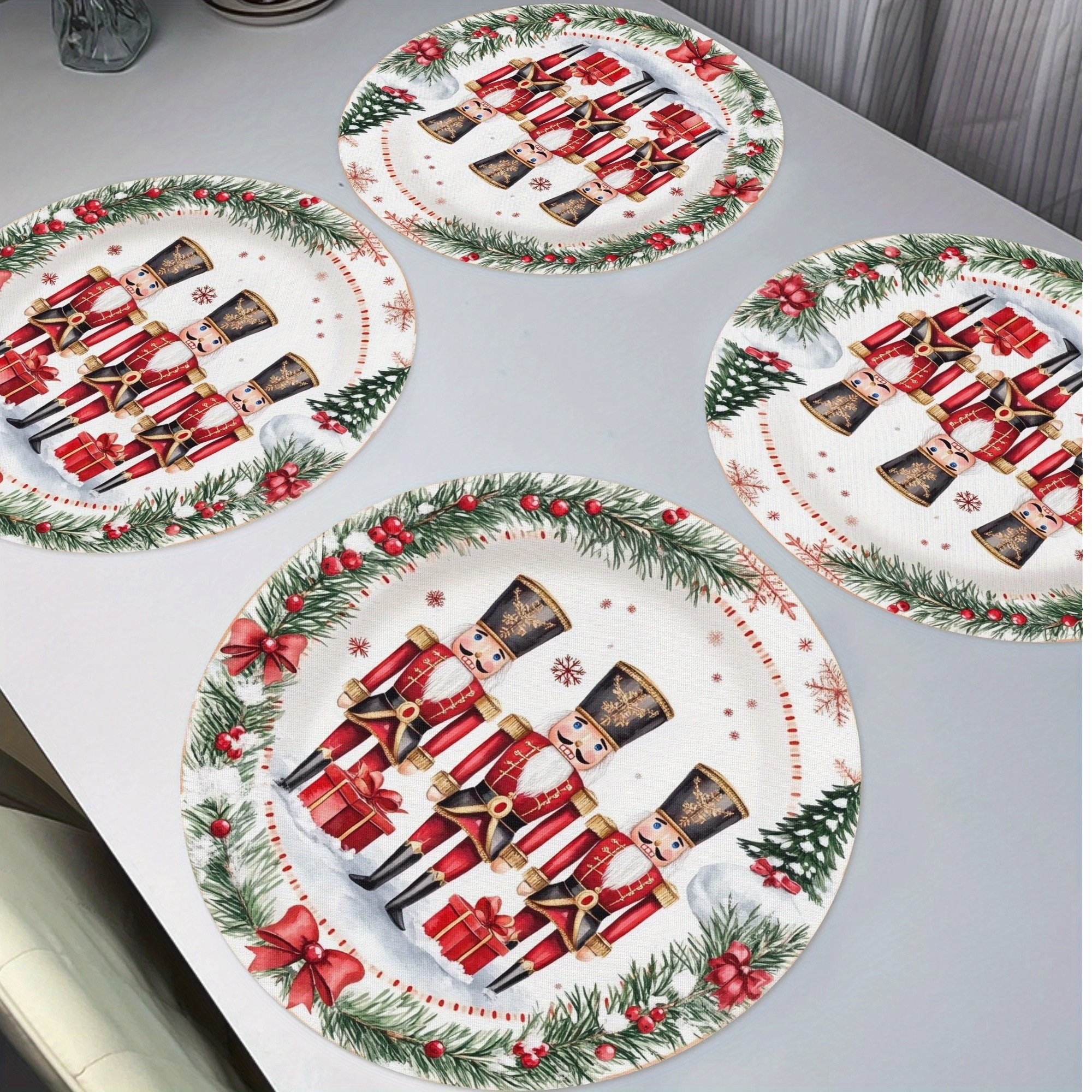 

4pcs Christmas Nutcracker Placemats, Wreath Table Mats For Home Decor Non-slip Washable Place Mats For Daily Banquet Party Dining Table Decoration 15