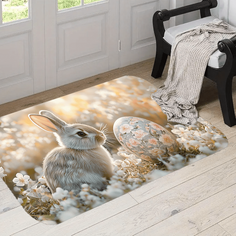 

Easter Bunny & Floral Egg Soft Polyester Area Rug - Charm, Machine Washable Home Decor, Christmas Decor