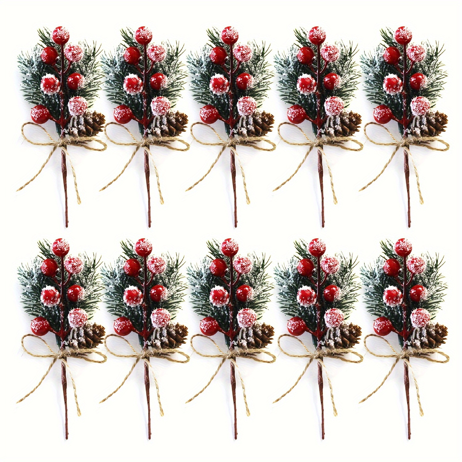 TEMU 11pcs Christmas Pick Bouquet Featuring Artificial Pinecones And Berries, With , Perfect For A Winter Atmosphere In Your Decor