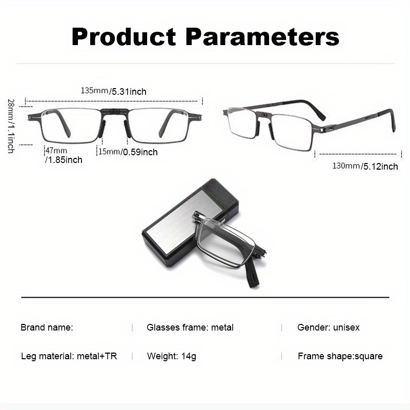1 portable folding reading glasses iron alloy frame   with protective case with strength for men women for computer use travel christmas gifts Product details 2
