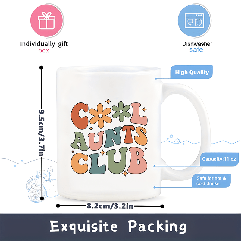   club ceramic coffee mug 11oz reusable machine washable aunt themed gift with colorful   club lettering stars ideal for nieces aunts mothers day birthdays pregnancy   durable mug for hot cold drinks 4