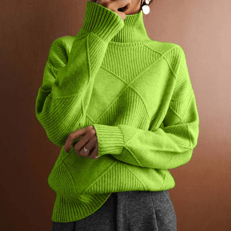 

1pc Women's Casual Solid Color Knit Sweater - Polyester High Neck Turtleneck For Fall/winter - Cozy Geometric Pattern Pullover