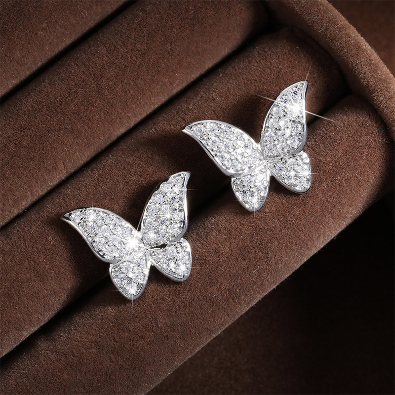 2pcs Rhinestones-Encrusted Butterfly Stud Earrings — Sparkling Gift