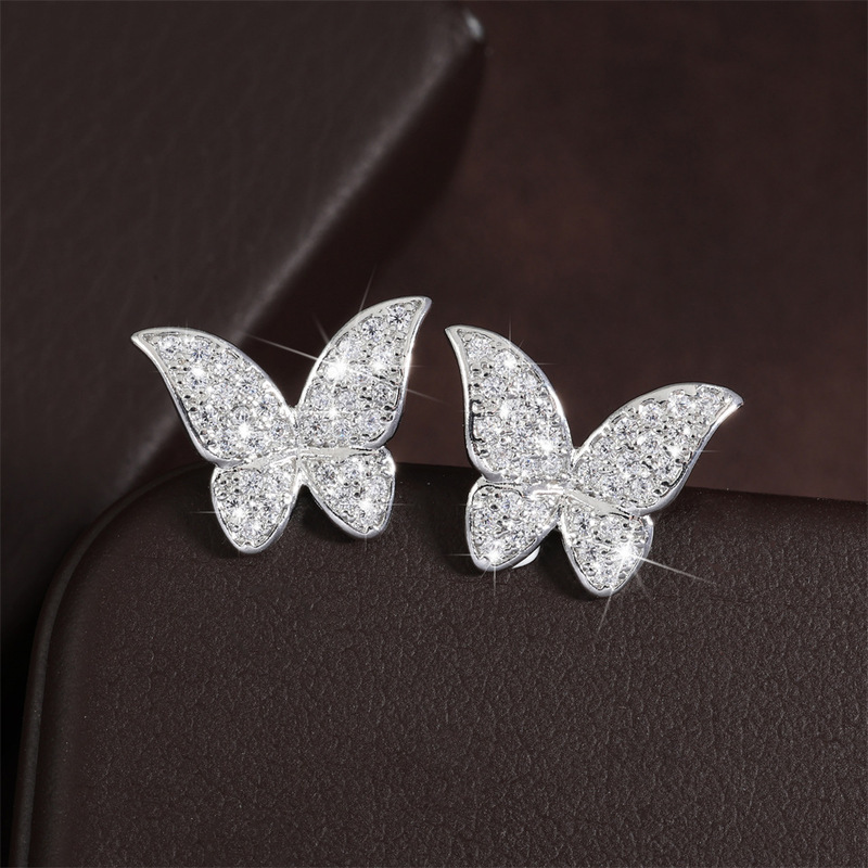 2pcs Rhinestones-Encrusted Butterfly Stud Earrings — Sparkling Gift