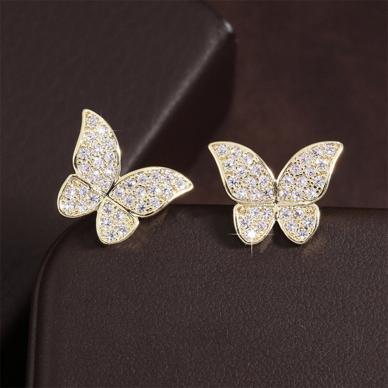 2pcs Rhinestones-Encrusted Butterfly Stud Earrings — Sparkling Gift