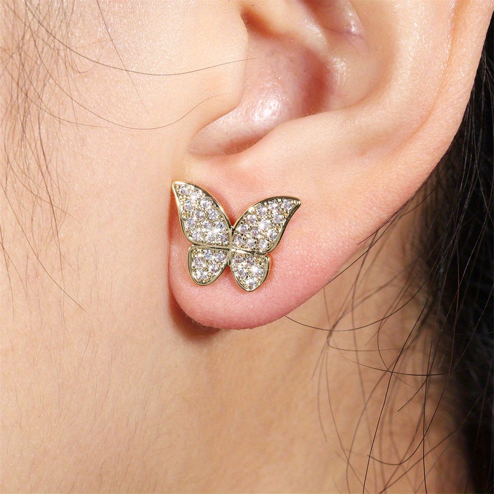 2pcs Rhinestones-Encrusted Butterfly Stud Earrings — Sparkling Gift